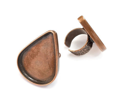 Drop Ring, Ring Blank Setting, Cabochon Mounting, Adjustable Resin Base Bezels, Antique Copper Plated (40x30mm) G29656