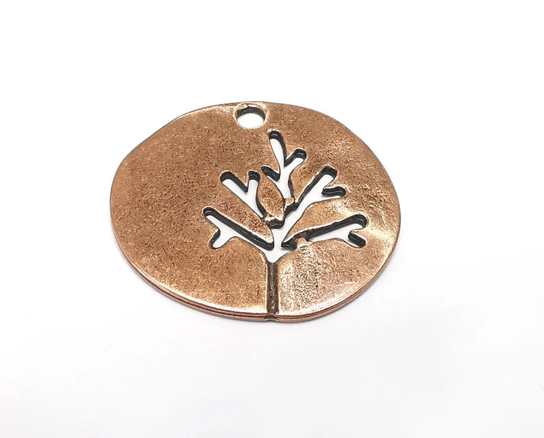 Tree Leaf Round Charms Pendant Antique Copper Plated Charms (38mm) G29789