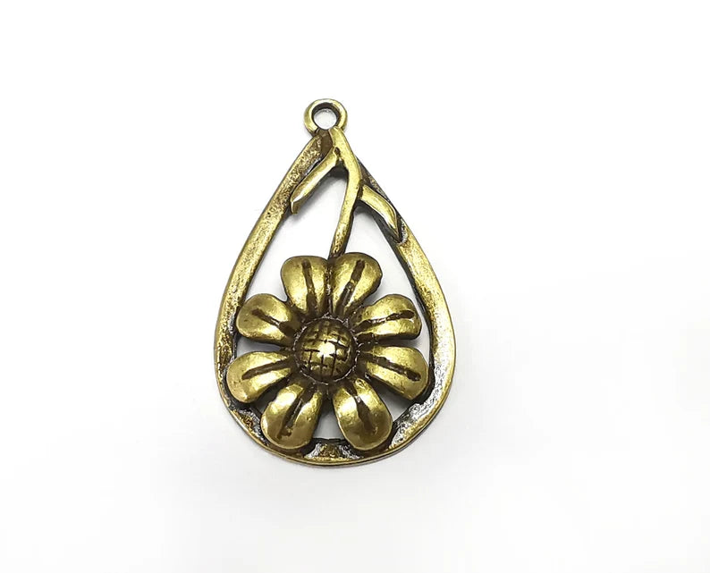 Flower Drop Charms Antique Bronze Plated Charms (40x24mm) G29792