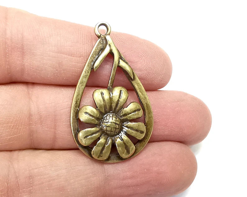 Flower Drop Charms Antique Bronze Plated Charms (40x24mm) G29792