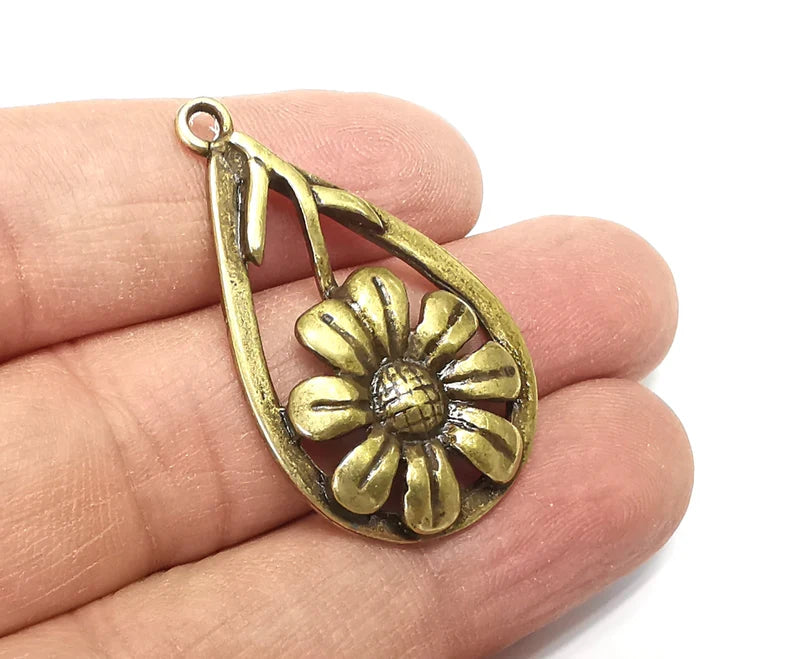 Flower Drop Charms Antique Bronze Plated Charms (40x24mm) G29792
