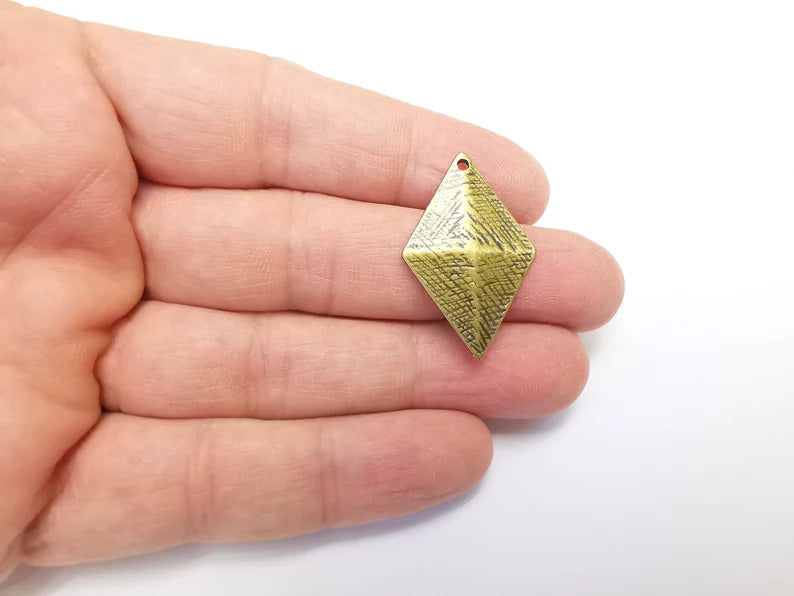 2 Rhombus Diamond Shaped Charms Antique Bronze Plated Charms (33x21mm) G29664
