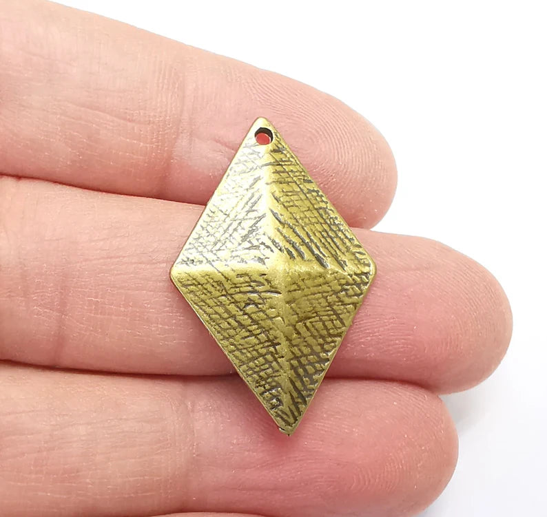 2 Rhombus Diamond Shaped Charms Antique Bronze Plated Charms (33x21mm) G29664