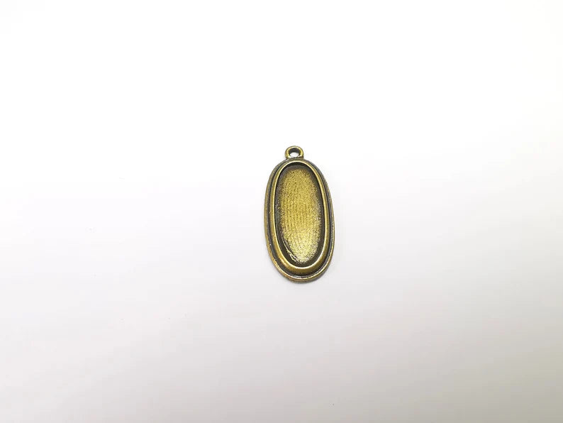 2 Oval Charm Bezel, Resin Blank, inlay Mounting, Mosaic Pendant Frame, Cabochon Base,Dry Flower Setting,Antique Bronze Plated (25x10mm) G29665