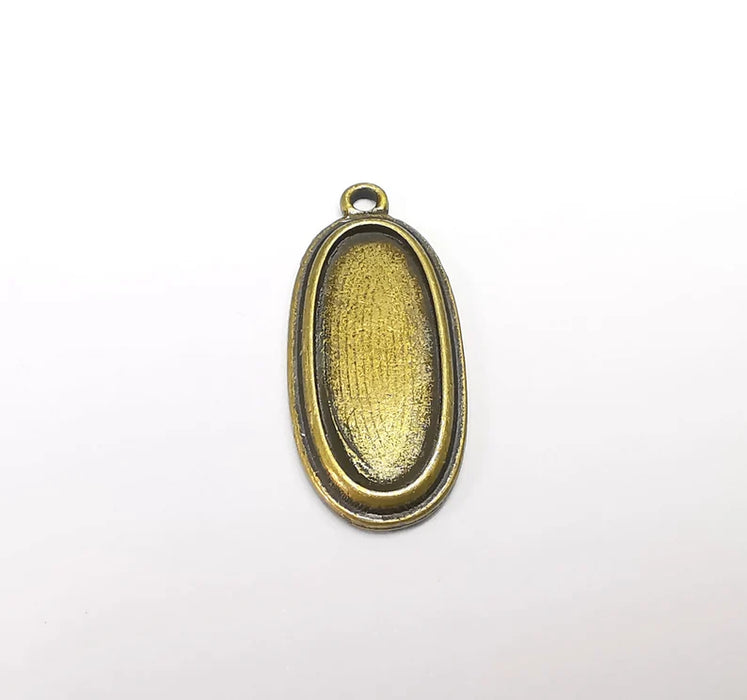 2 Oval Charm Bezel, Resin Blank, inlay Mounting, Mosaic Pendant Frame, Cabochon Base,Dry Flower Setting,Antique Bronze Plated (25x10mm) G29665