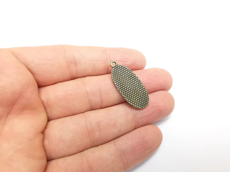 2 Oval Charm Bezel, Resin Blank, inlay Mounting, Mosaic Pendant Frame, Cabochon Base,Dry Flower Setting,Antique Bronze Plated (25x10mm) G29665