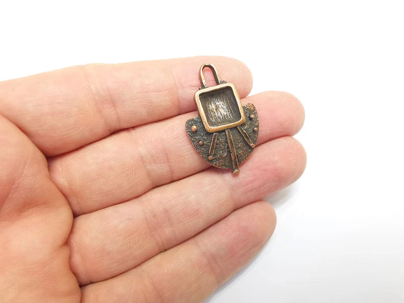 Copper Charms Pendant Antique Copper Plated Charms (35x23mm) (10x10mm bezel) G29667
