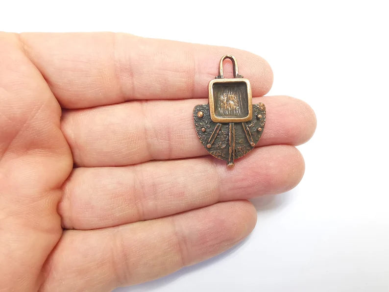 Copper Charms Pendant Antique Copper Plated Charms (35x23mm) (10x10mm bezel) G29667