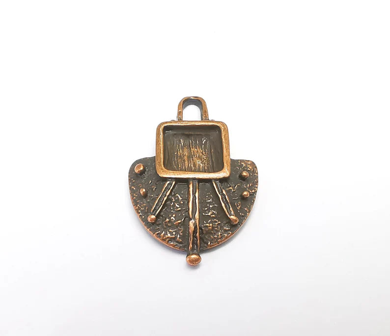 Copper Charms Pendant Antique Copper Plated Charms (35x23mm) (10x10mm bezel) G29667