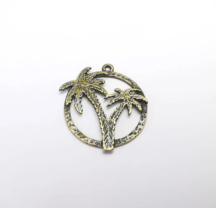 Palm Tree Round Charms Antique Bronze Plated Charms (36x31mm) G29669