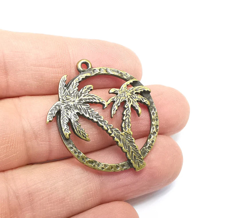 Palm Tree Round Charms Antique Bronze Plated Charms (36x31mm) G29669