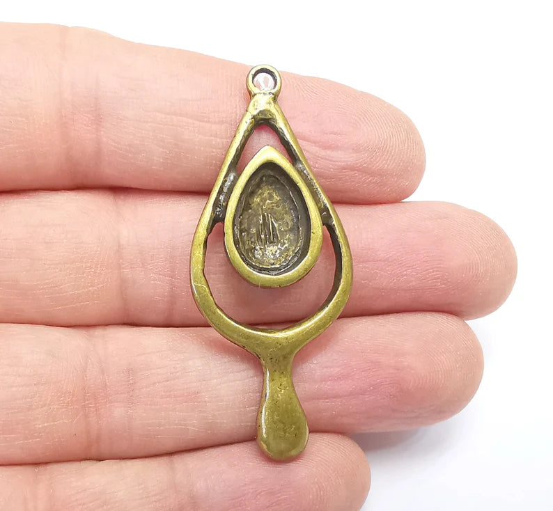 Unique Charms Pendant Bezels, Resin Blank, inlay Mountings, Mosaic Frame, Cabochon Bases Flower Settings Antique Bronze (14x10mm) G29671