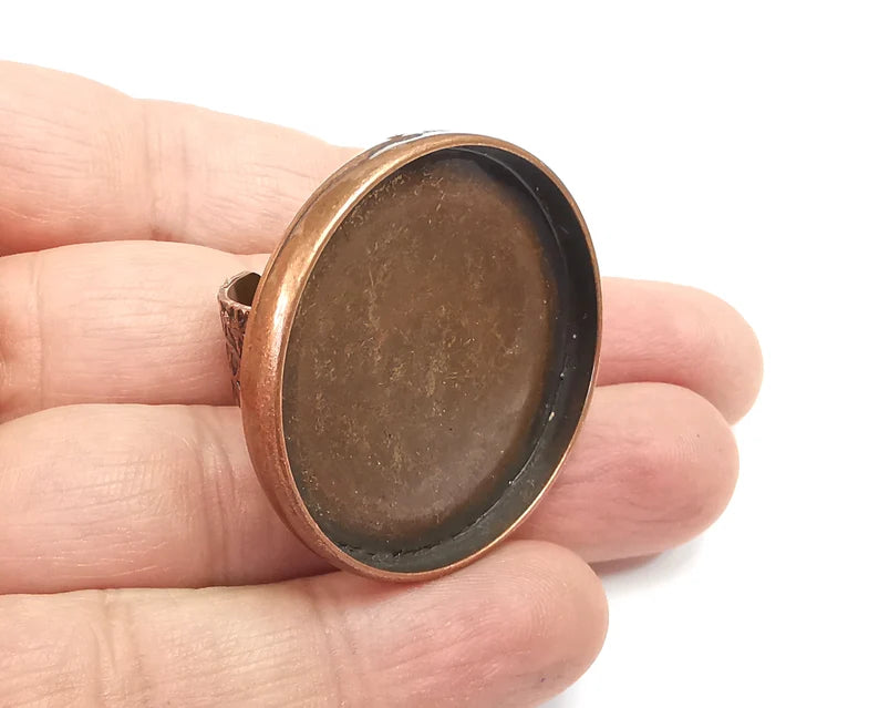 Round Ring Blank Setting, Cabochon Mounting, Adjustable Resin Ring Base, Inlay Ring Blank Mosaic Bezels Antique Copper Plated (35mm) G29678