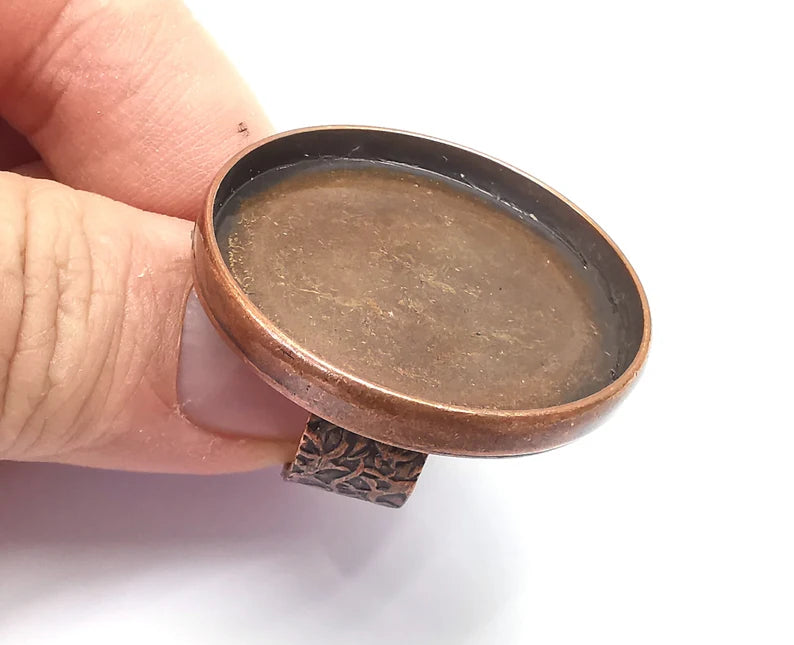 Round Ring Blank Setting, Cabochon Mounting, Adjustable Resin Ring Base, Inlay Ring Blank Mosaic Bezels Antique Copper Plated (35mm) G29678