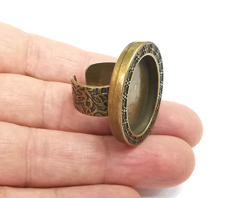 Oval Antique Bronze Ring Blank Setting, Cabochon Mounting, Adjustable Resin Ring Base Bezels, Inlay Ring Mosaic Ring Bezel (25x18mm) G29679