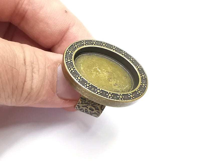 Oval Antique Bronze Ring Blank Setting, Cabochon Mounting, Adjustable Resin Ring Base Bezels, Inlay Ring Mosaic Ring Bezel (25x18mm) G29679