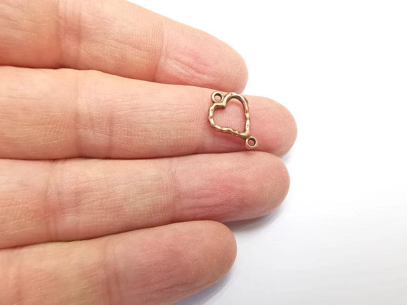 10 Heart Hammered (Doubled Sided) Charms Connector Antique Copper Plated Charms (17x12mm) G29683