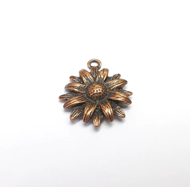 2 Flowers Charms, Sun flower Charms, Daisy Charms, Antique Copper Plated Plants Charms (25x21mm) G29684