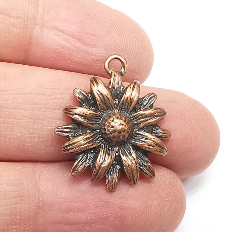 2 Flowers Charms, Sun flower Charms, Daisy Charms, Antique Copper Plated Plants Charms (25x21mm) G29684