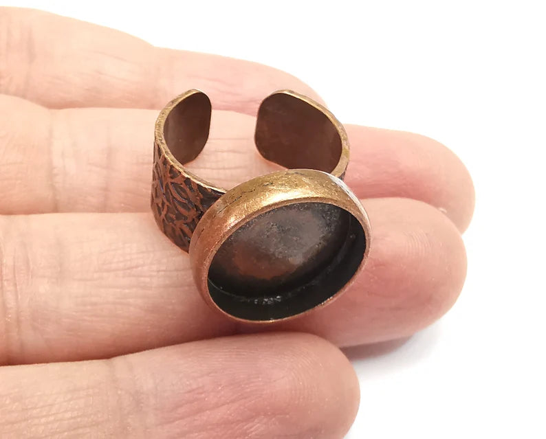 Round Ring Blank Setting, Cabochon Mounting, Adjustable Resin Ring Base, Inlay Ring Blank Mosaic Bezels Antique Copper Plated (16mm) G34303