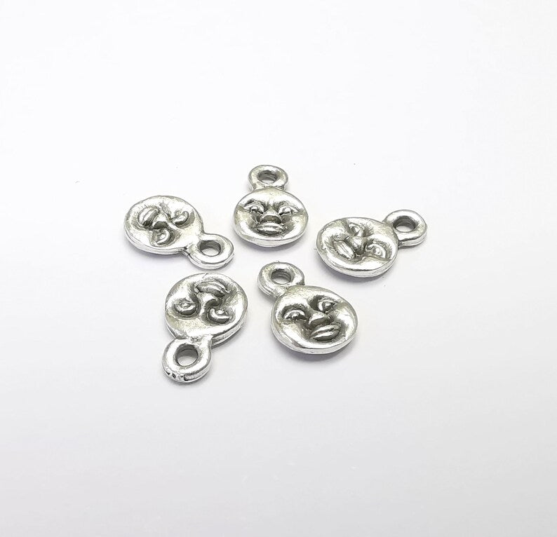 10 Face Charms Antique Silver Plated Charms (11x7mm) G29688