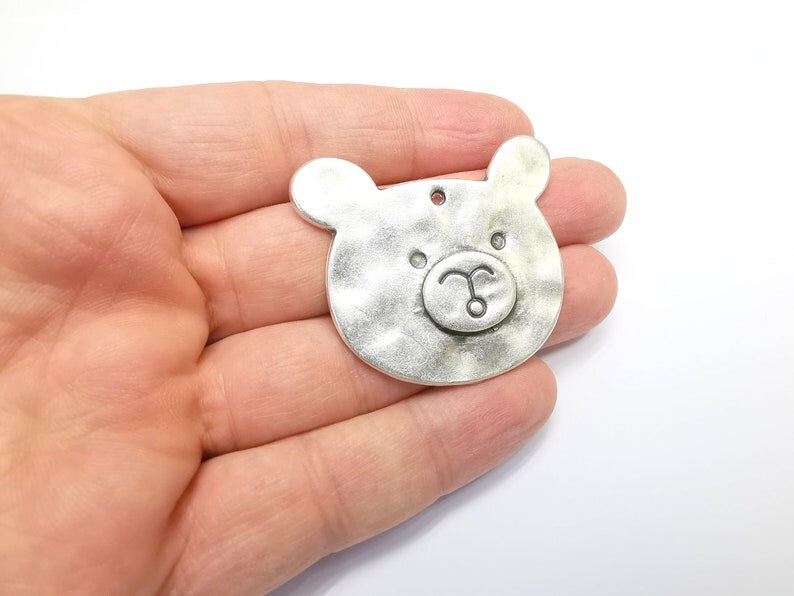 Bear Charms Pendants, Antique Silver Plated Charms (46x41mm) G29690