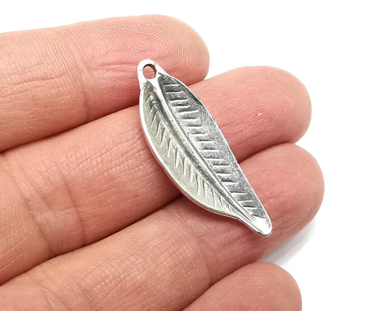 2 Leaf Charms Antique Silver Plated Charms (35x12mm) G29797