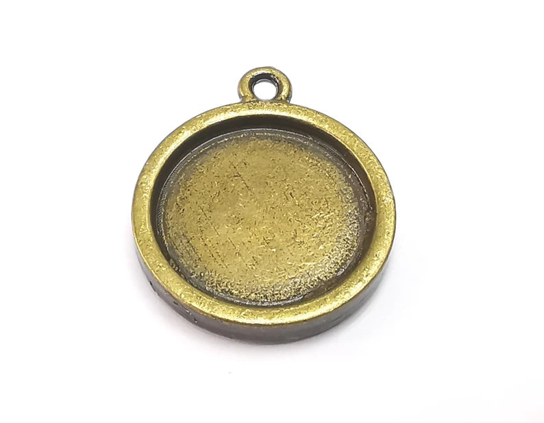 Round Charm Bezel, Resin Blank, inlay Mounting, Mosaic Pendant Frame, Cabochon Base,Dry Flower Setting,Antique Bronze Plated ( 20mm ) G29698