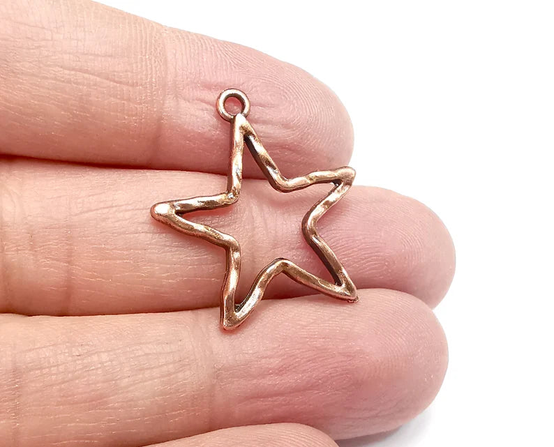 2 Hammered Star Charms Antique Copper Plated Charms (27x25mm) G29699