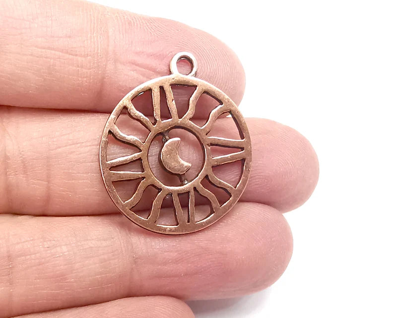 2 Ethnic Sun Crescent Charms Antique Copper Plated Charms (30x25mm) G29700