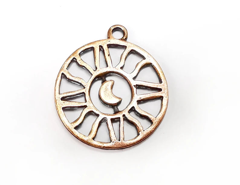 2 Ethnic Sun Crescent Charms Antique Copper Plated Charms (30x25mm) G29700