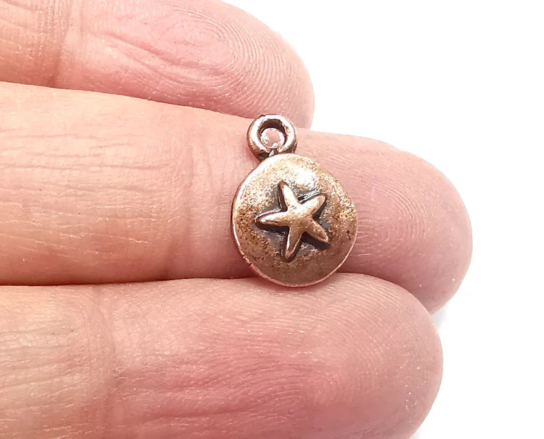 5 Star Disc Charms Antique Copper Plated Charms (15x11mm) G29704