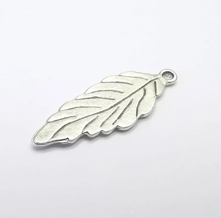 2 Leaf Charms, Antique Silver Plated Leafy Charms (35x15mm) G29716