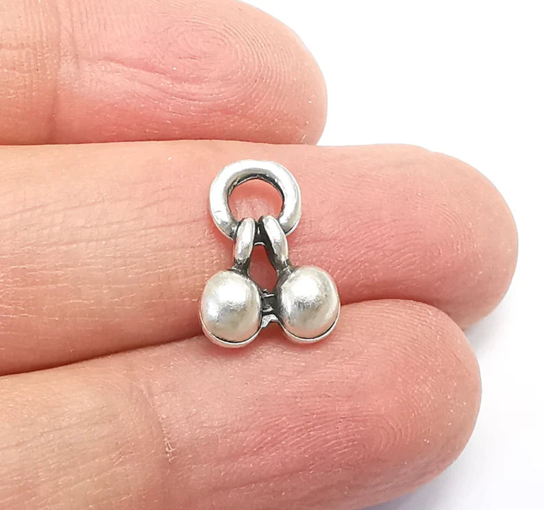 5 Dangling Ball Charms Cherry Charms Antique Silver Plated Charms (42x15mm) G29717