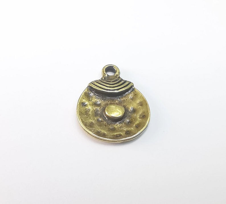 5 Ethnic Disc Charms Antique Bronze Plated Charms (22x17mm) G29721