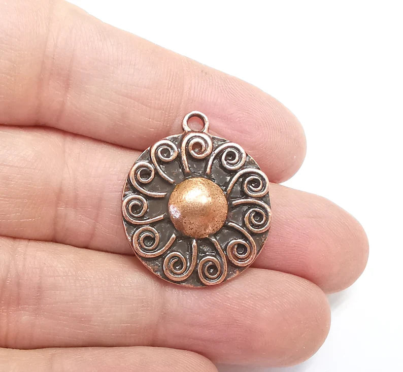 Antique Copper Charms Pendant Shining Star Charms, Sun Charm, Antique Copper Plated Charms (29x25mm) G29727