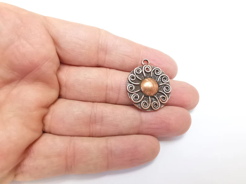 Antique Copper Charms Pendant Shining Star Charms, Sun Charm, Antique Copper Plated Charms (29x25mm) G29727