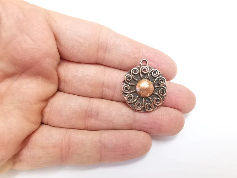 Antique Copper Charms Pendant Shining Star Charms, Sun Charm, Antique Copper Plated Charms (29x25mm) G29727