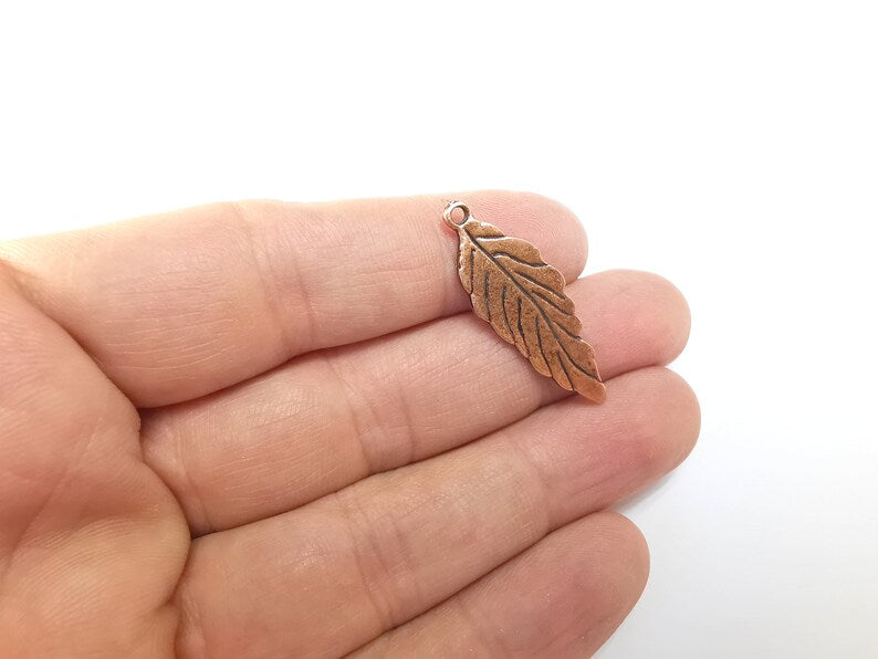 2 Leaf Charms, Antique Copper Plated Leafy Charms (35x15mm) G29729
