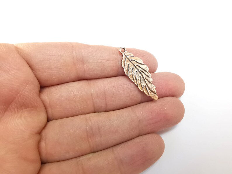 2 Leaf Charms, Antique Copper Plated Leafy Charms (35x15mm) G29729