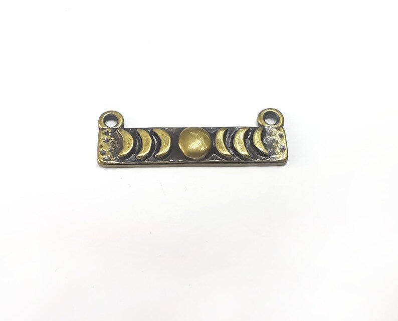 2 Moon Crescent Connector Charms, Phase Of The Moon Antique Bronze Plated Charms (30x10mm) G29736