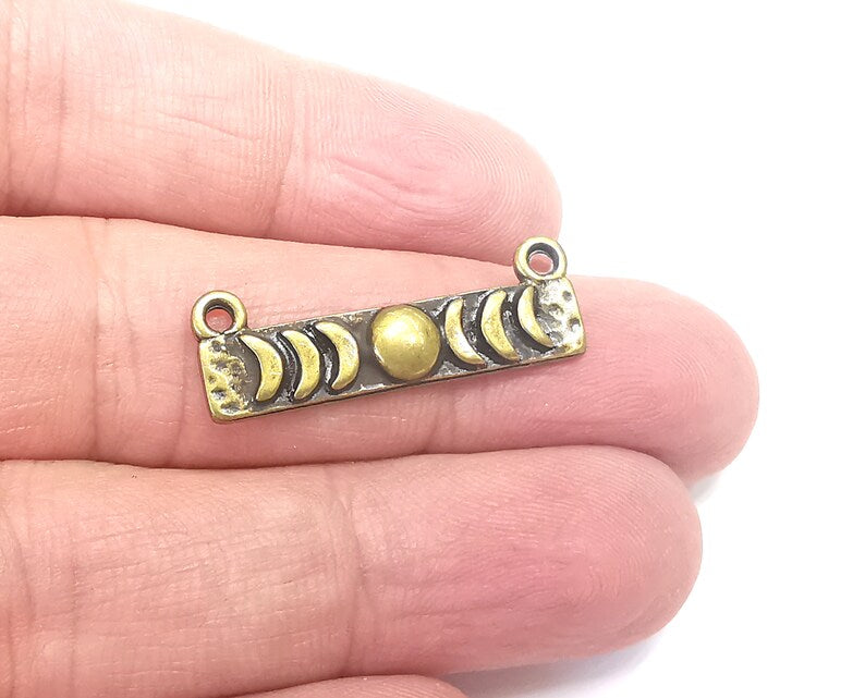 2 Moon Crescent Connector Charms, Phase Of The Moon Antique Bronze Plated Charms (30x10mm) G29736