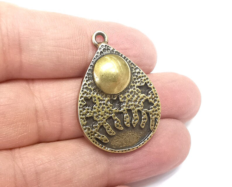Drop Crown Moon Charms, Antique Bronze Plated Charms (35x24mm) G29742