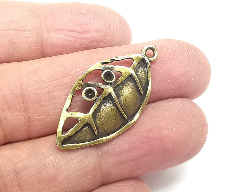 4 Leaf Charms Blank Resin Bezel Mosaic Mountings Cabochon Setting Antique Bronze Plated Pendant (34x17mm)(2mm Blank) G29743