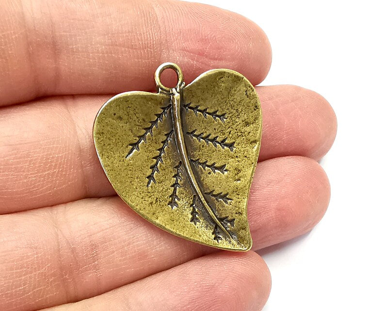 Heart Leaf Charms, Antique Bronze Plated Charms (38x33mm) G29750