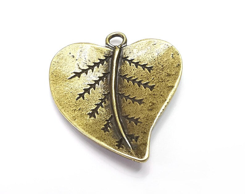 Heart Leaf Charms, Antique Bronze Plated Charms (38x33mm) G29750