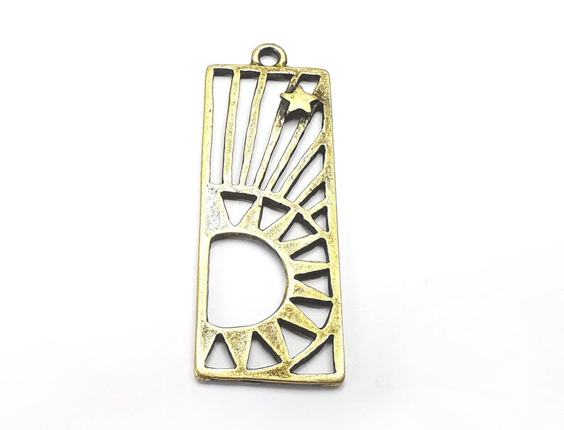 2 Sun Star Charms , Antique Bronze Plated Charms (43x15mm) G29753