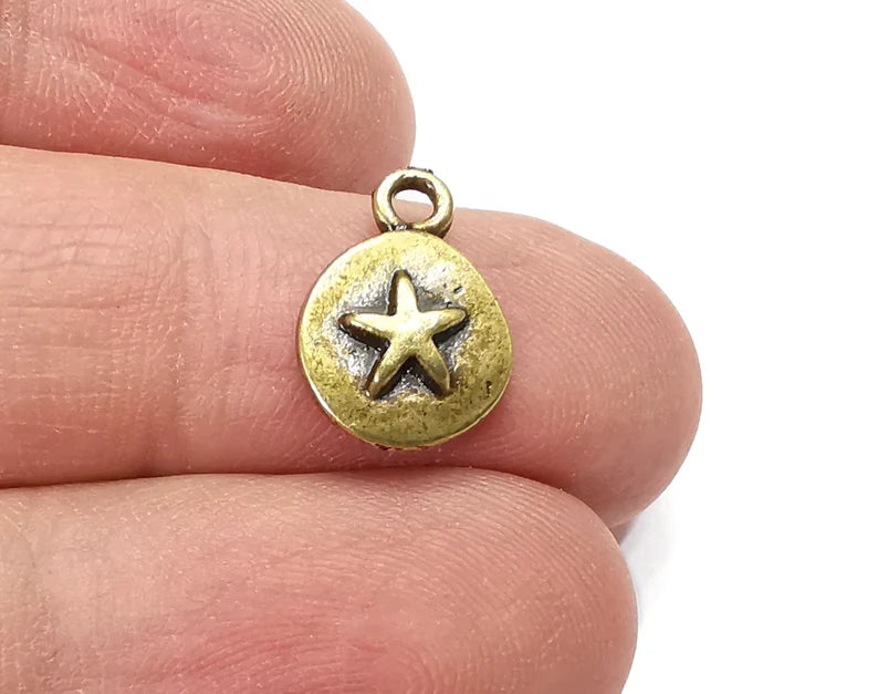 5 Star Disc Charms Antique Bronze Plated Charms (15x11mm) G29760