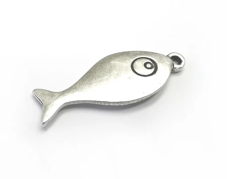 700 Pcs Fish Charms Antique Silver Plated Charms (33x13mm) G29763