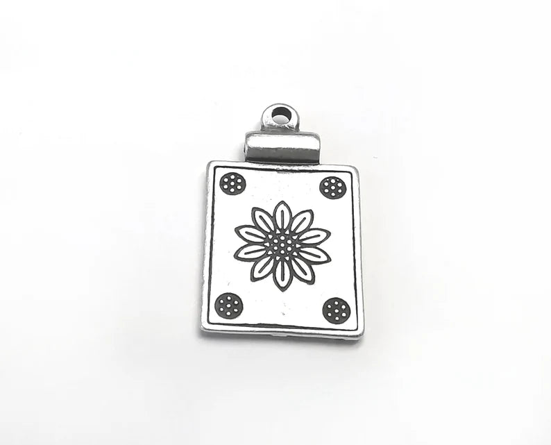 2 Flower Charms Antique Silver Plated Charms (29x17mm) G29766